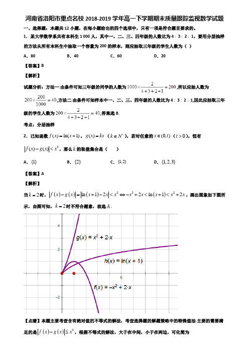 河南省洛阳市重点名校2018-2019学年高一下学期期末质量跟踪监视数学试题含解析