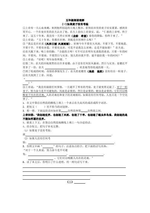 五年级阅读理解