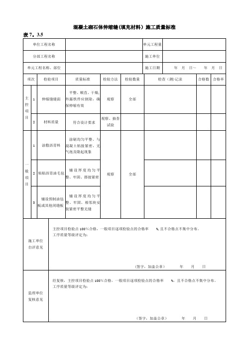 2013年新版混凝土砌石体伸缩缝(填充材料)施工质量验收评定表