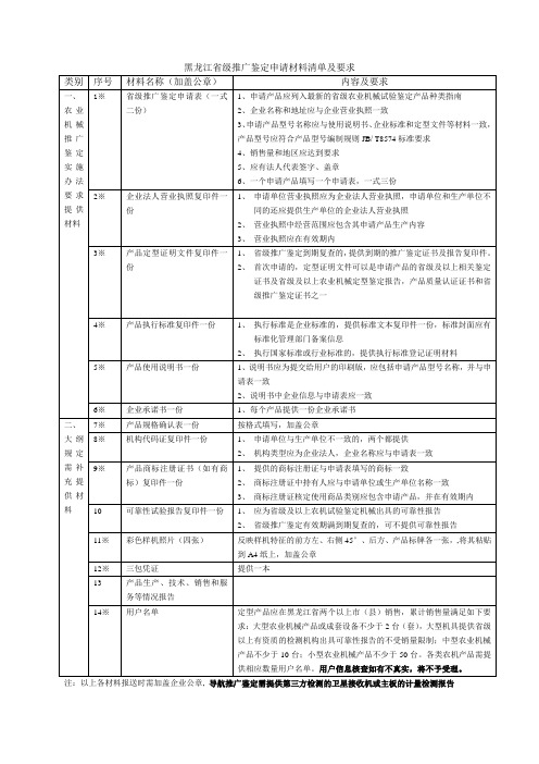 黑龙江省级推广鉴定申请材料清单及要求