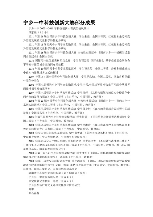 宁乡一中科技创新大赛部分成果