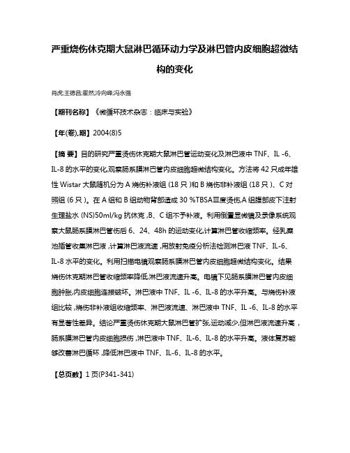 严重烧伤休克期大鼠淋巴循环动力学及淋巴管内皮细胞超微结构的变化