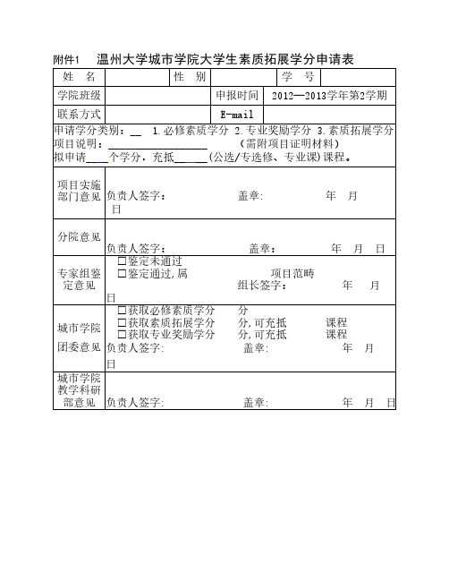 2012-2013学年第二学期学分申请表