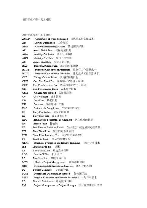 项目管理英文对照