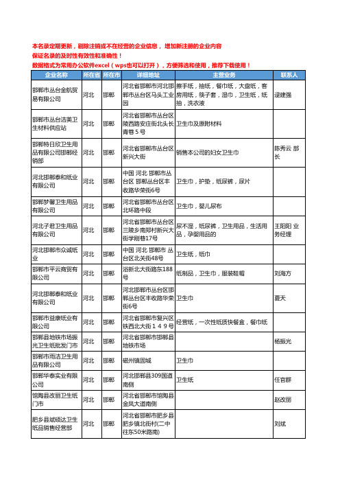 2020新版河北省邯郸家用纸品工商企业公司名录名单黄页联系方式大全90家