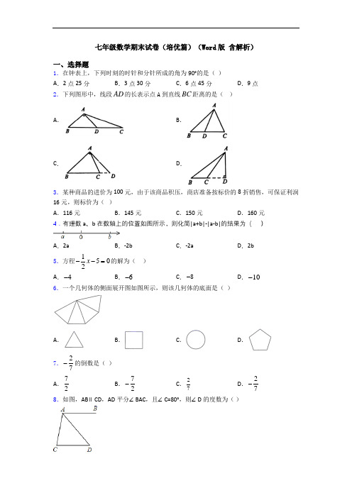 七年级数学期末试卷(培优篇)(Word版 含解析)