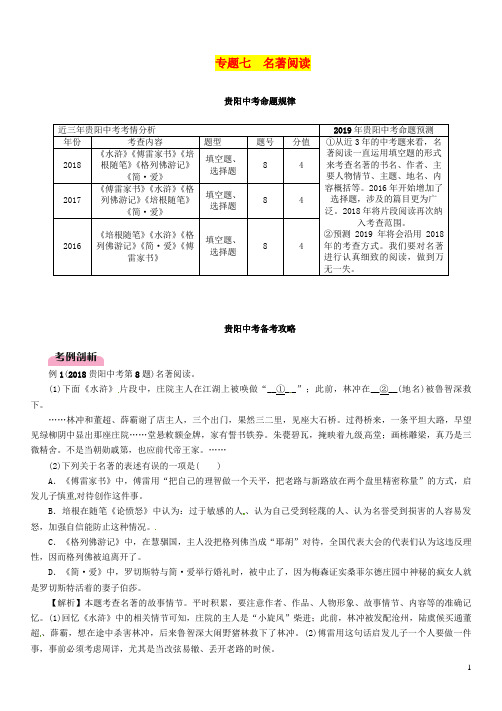 (贵阳专版)2019届中考语文总复习第1部分积累与运用专题7名著阅读习题2