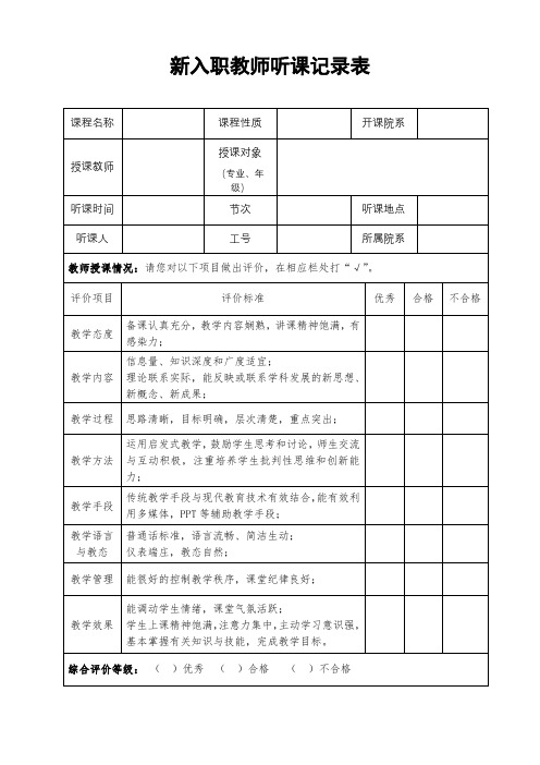 新入职教师听课记录表【模板】