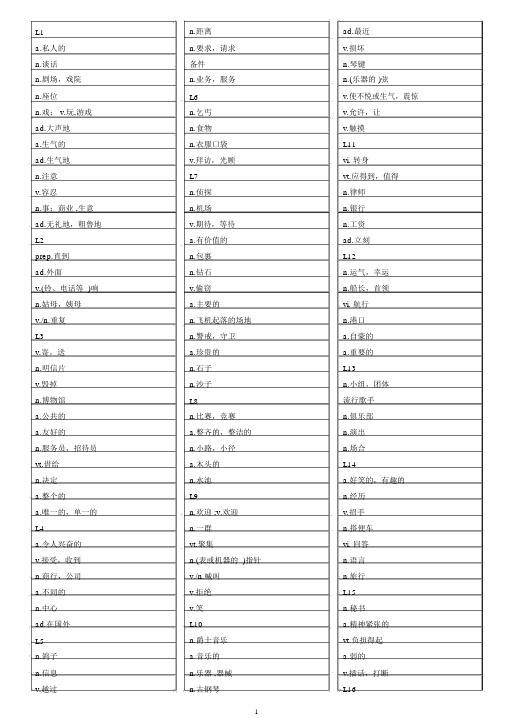 新概念英语第二册单词表汉语1-48;49-96