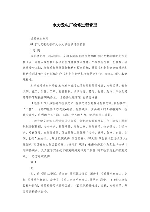 水力发电厂检修过程管理