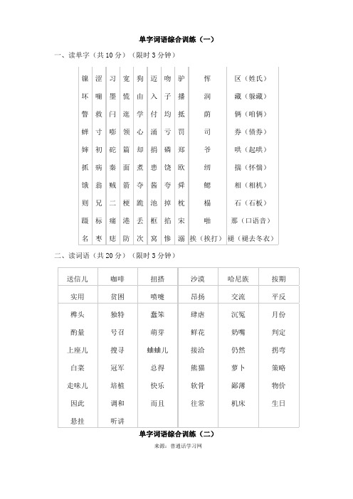 普通话水平测试(等级考试)用练习材料——普通话字词资料