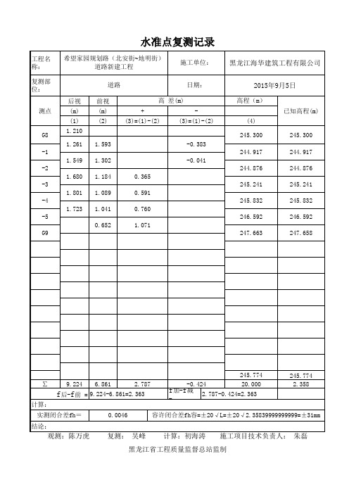 水准点复测记录(自动计算表)