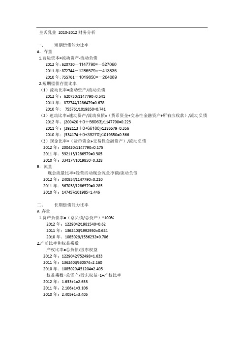 伊利股份财务比率分析