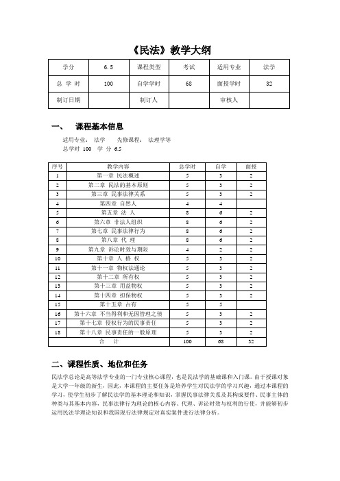 民法总论教学大纲