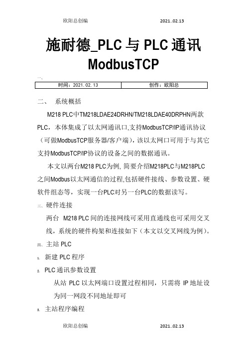 施耐德_PLC与PLC通讯ModbusTcp之欧阳总创编