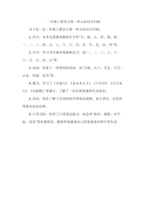 二年级上册语文第一单元知识点归纳