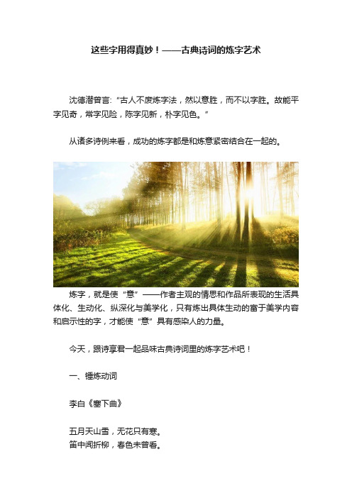 这些字用得真妙！——古典诗词的炼字艺术