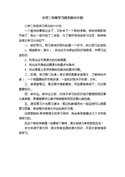 小学二年级学习语文的小计划