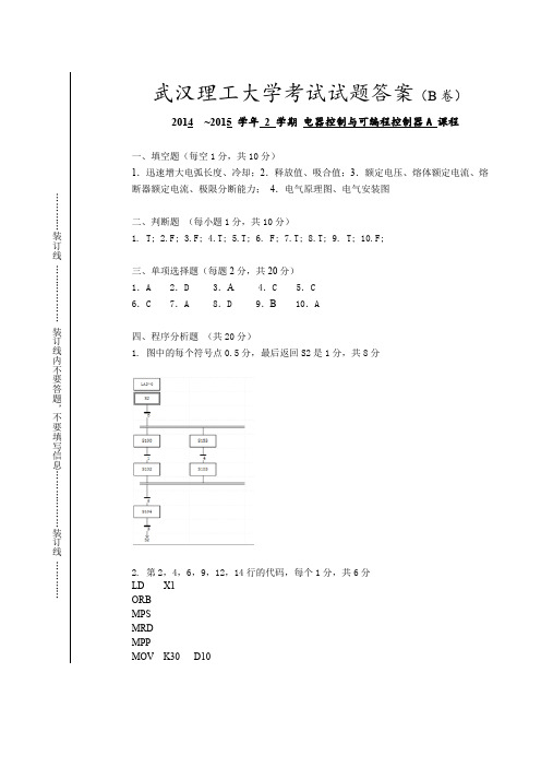 武汉理工大学考试试卷PLC答案(B卷)