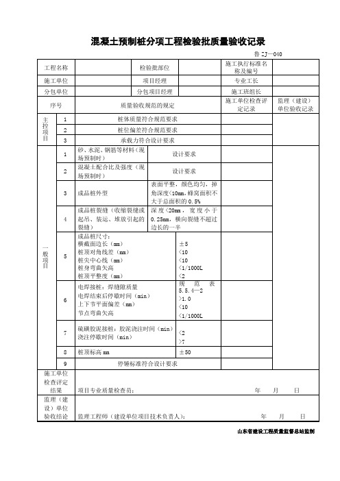 混凝土预制桩分项工程检验批质量验收记录