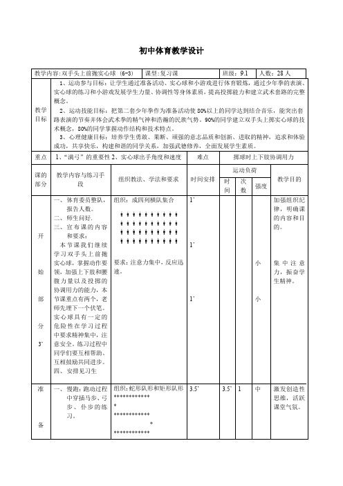 初中体育_《双手头上前抛实心球》教学设计学情分析教材分析课后反思