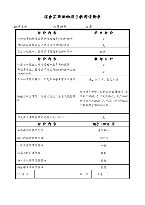 综合实践活动指导教师评价表