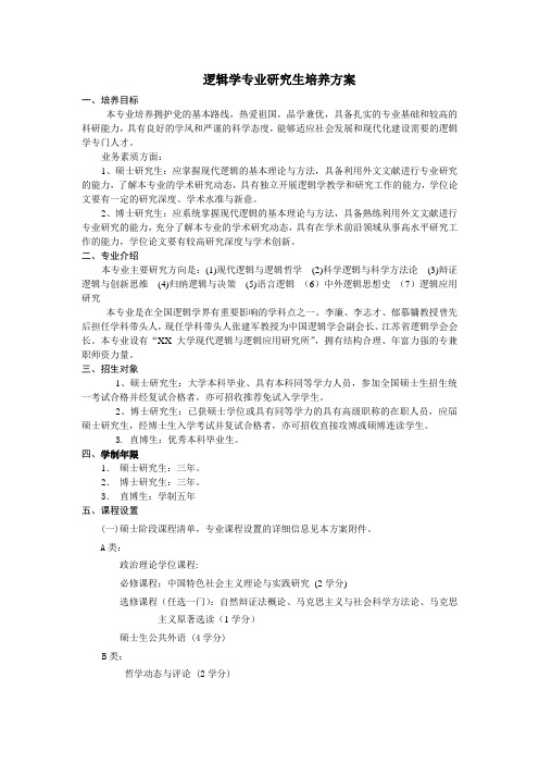 逻辑学专业研究生培养方案