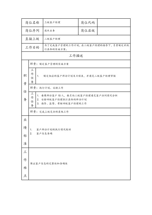 三级客户经理--维护业务类职责岗位说明书