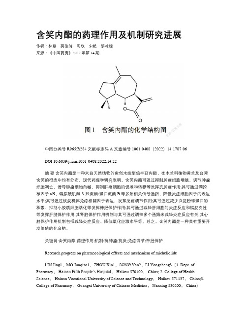 含笑内酯的药理作用及机制研究进展