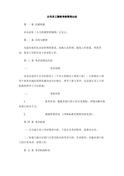 公司员工绩效考核管理办法