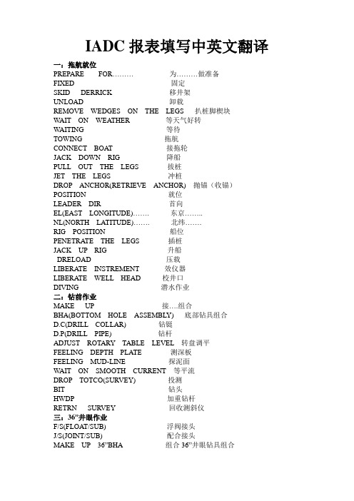 IADC报表填写中英文翻译