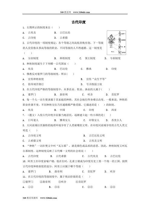 九年级历史上册第一单元亚非文明古国第3课古代印度基础练习(含解析)川教版