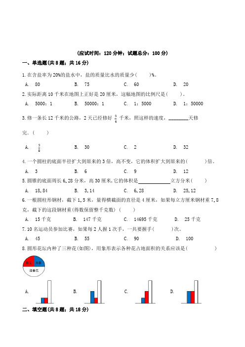 人教版六年级小升初数学检测试题(含答案解析)