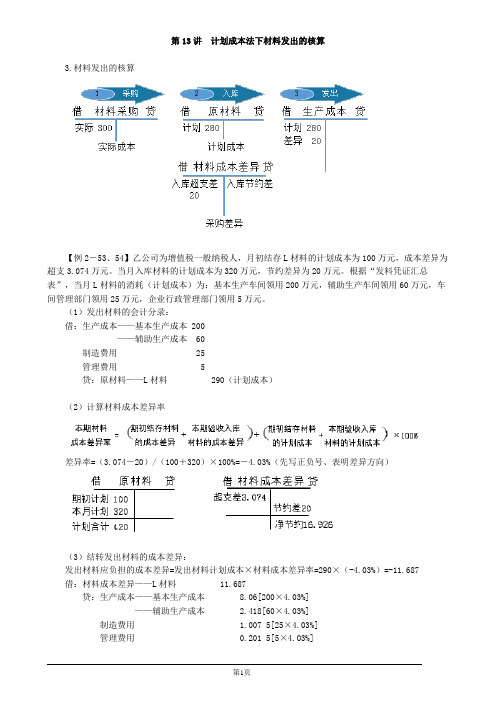 2020初级会计实务第13讲计划成本法下材料发出的核算讲义 