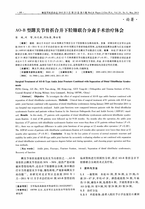 AO-B型踝关节骨折合并下胫腓联合分离手术治疗体会