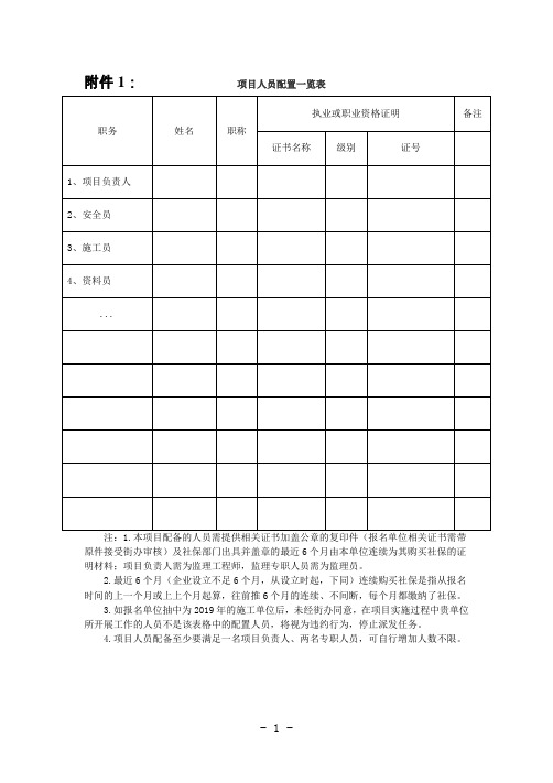 项目人员配置一览表