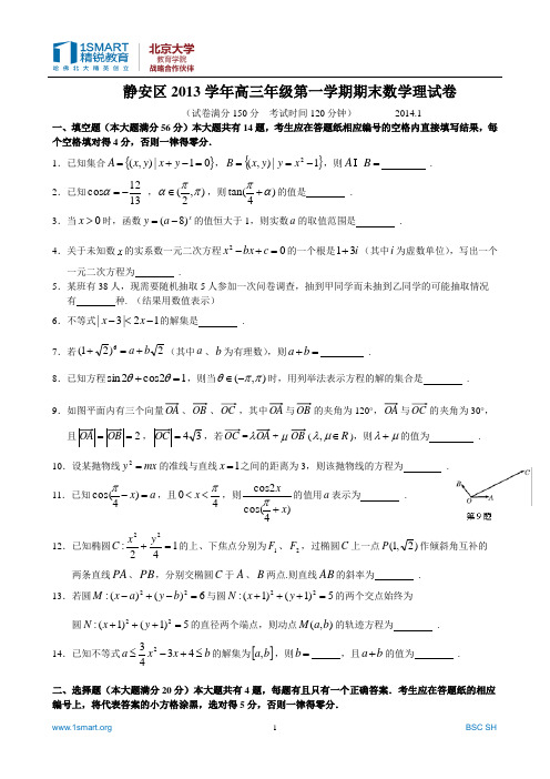 高考数学一模考试2013学年静安一模(理)