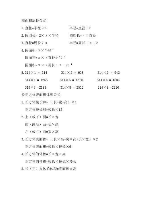 苏教版小学六年级上册数学公式