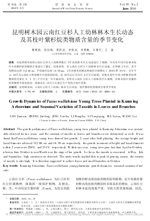 昆明树木园云南红豆杉人工幼林林木生长动态及其枝叶紫杉烷类物质含量的季节变化