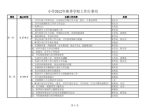 2012年秋季学校工作行事历