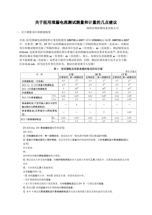 关于医用泄漏电流测试测量和计量的几点建议