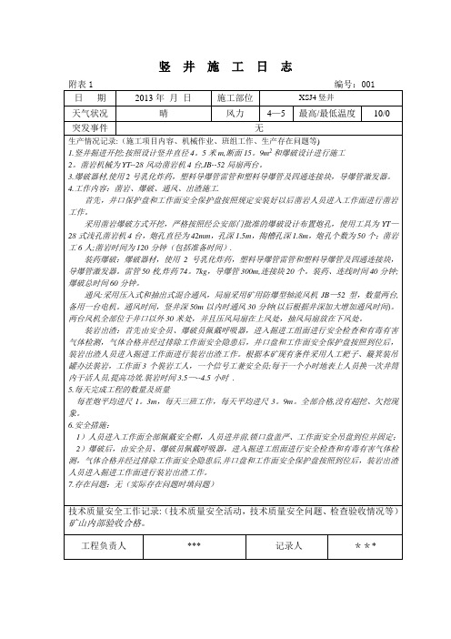 矿山施工日志式样