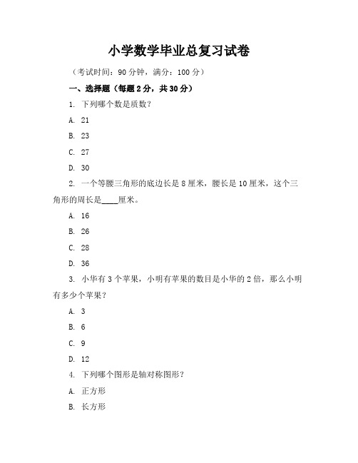 小学数学毕业总复习试卷