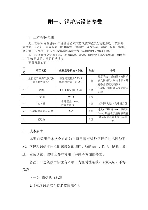 锅炉房设备参数