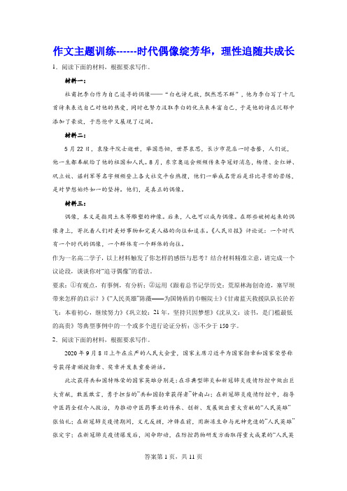 高考作文主题训练：时代偶像绽芳华,理性追随共成长