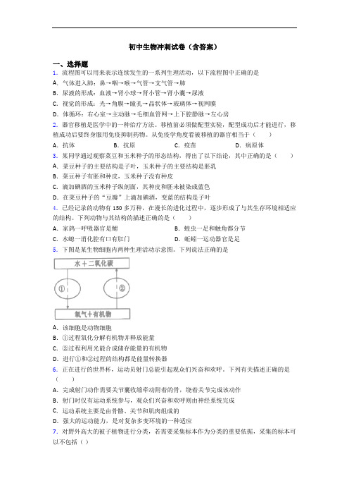 初中生物冲刺试卷(含答案)