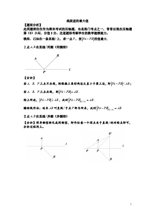 数学压轴题——线段差的最大值模型