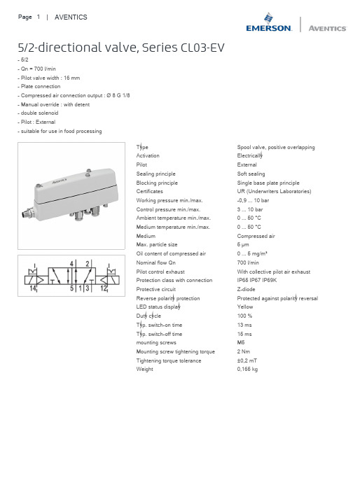AVENTICS 5 2-方向阀 系列 CL03-EV说明书