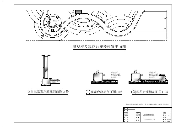 【CAD图纸】人民公园园林施工图观花台及景观柱详图(精美图例)