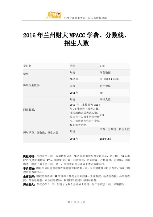 2016年兰州财大MPACC学费、分数线、招生人数